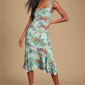 LuLu’s Tropical Floral Green Sleeveless Dress